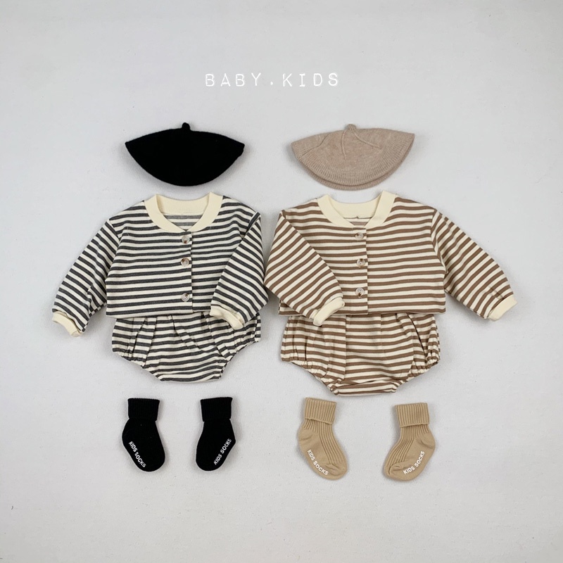 Set áo thun tay dài + quần ngắn sọc ngang dành cho trẻ sơ sinh