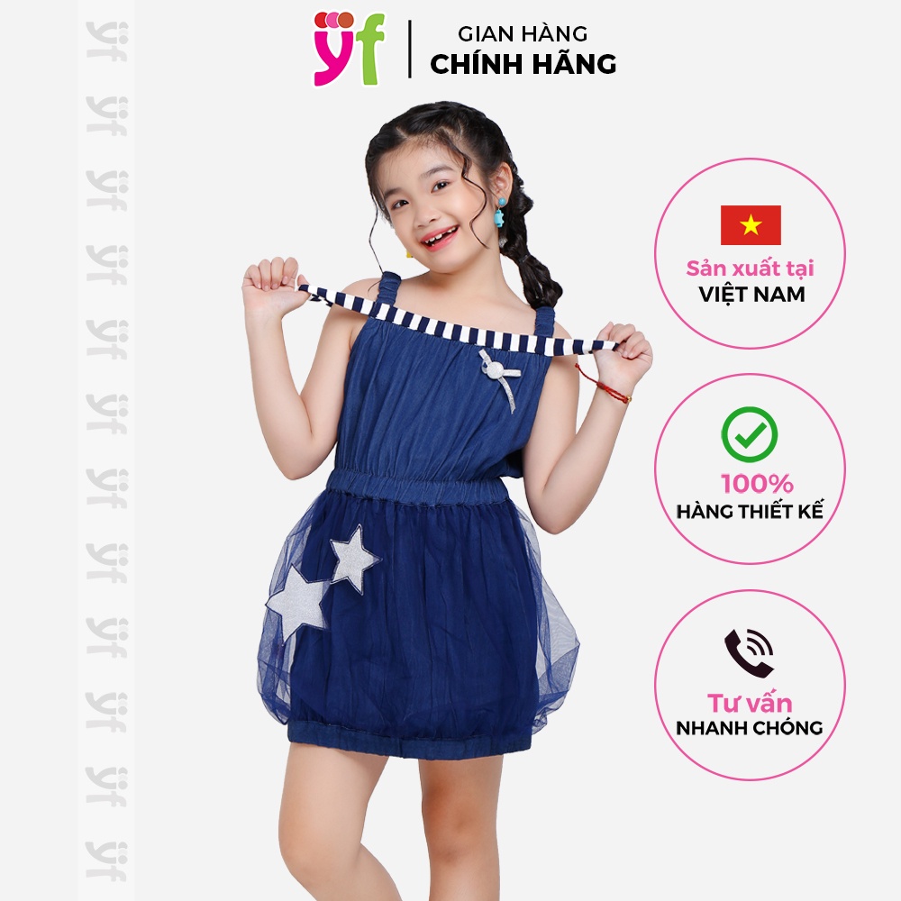 Đầm Jean Trễ Vai cho bé Đắp Nổi 3D Ngôi Sao, YF - 9DX566