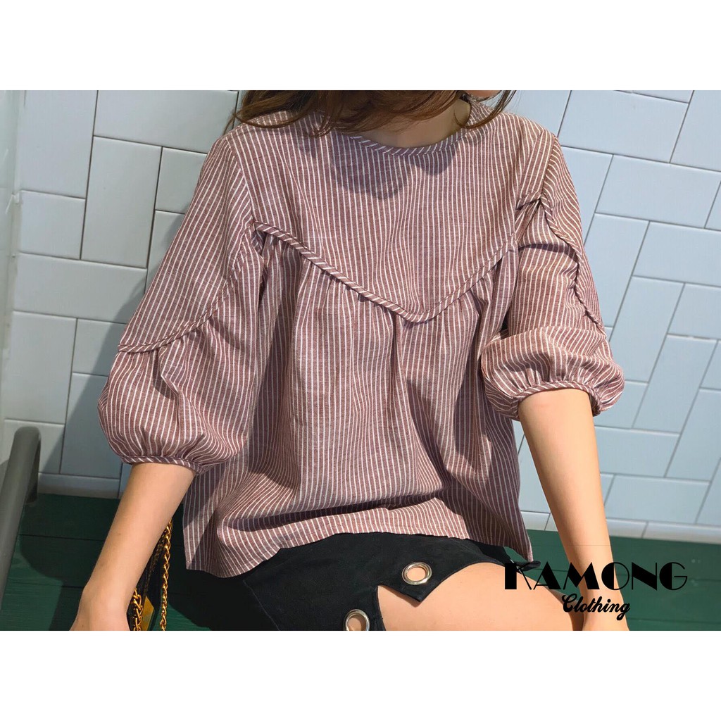Áo kiểu babydoll sọc viền KAMONG A017 | BigBuy360 - bigbuy360.vn