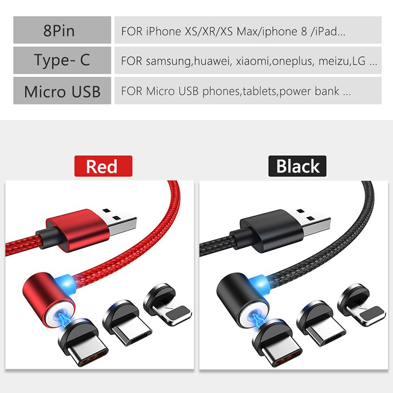 【Available】 3 in1 Magnetic Charger Cables Head Fast Charging Cable Micro Type C For Xiaomi Huawei Samsung 【Bloom】