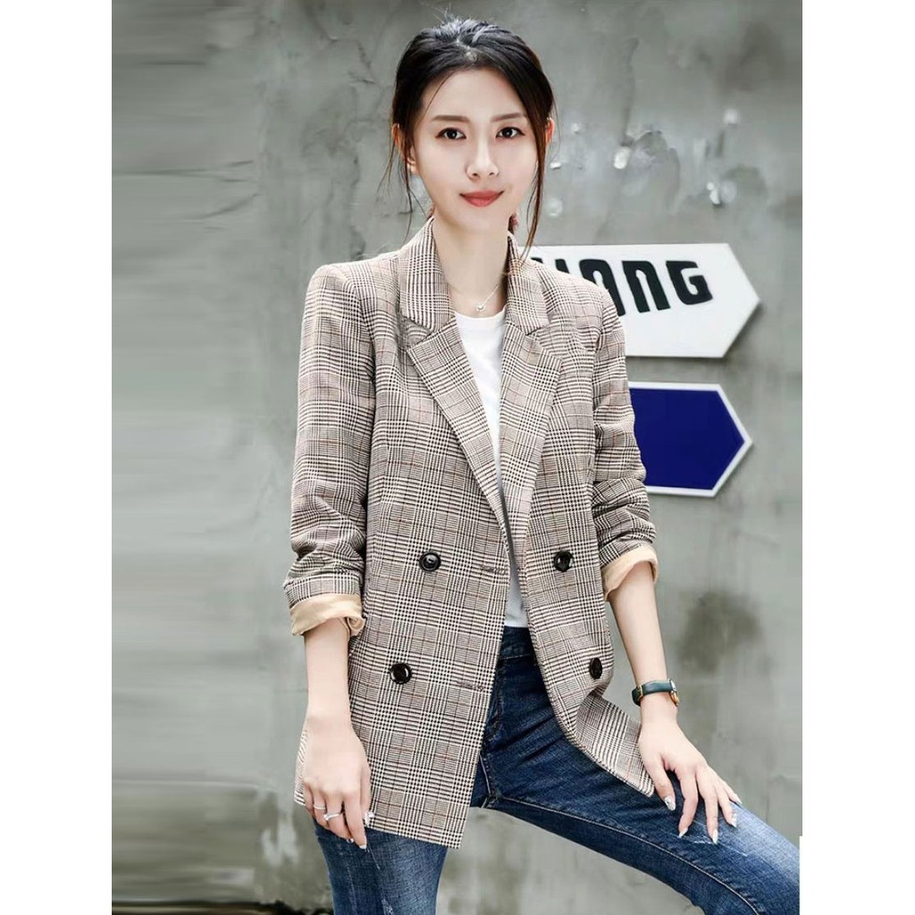 Áo balzer kẻ phong cách hàn quốc