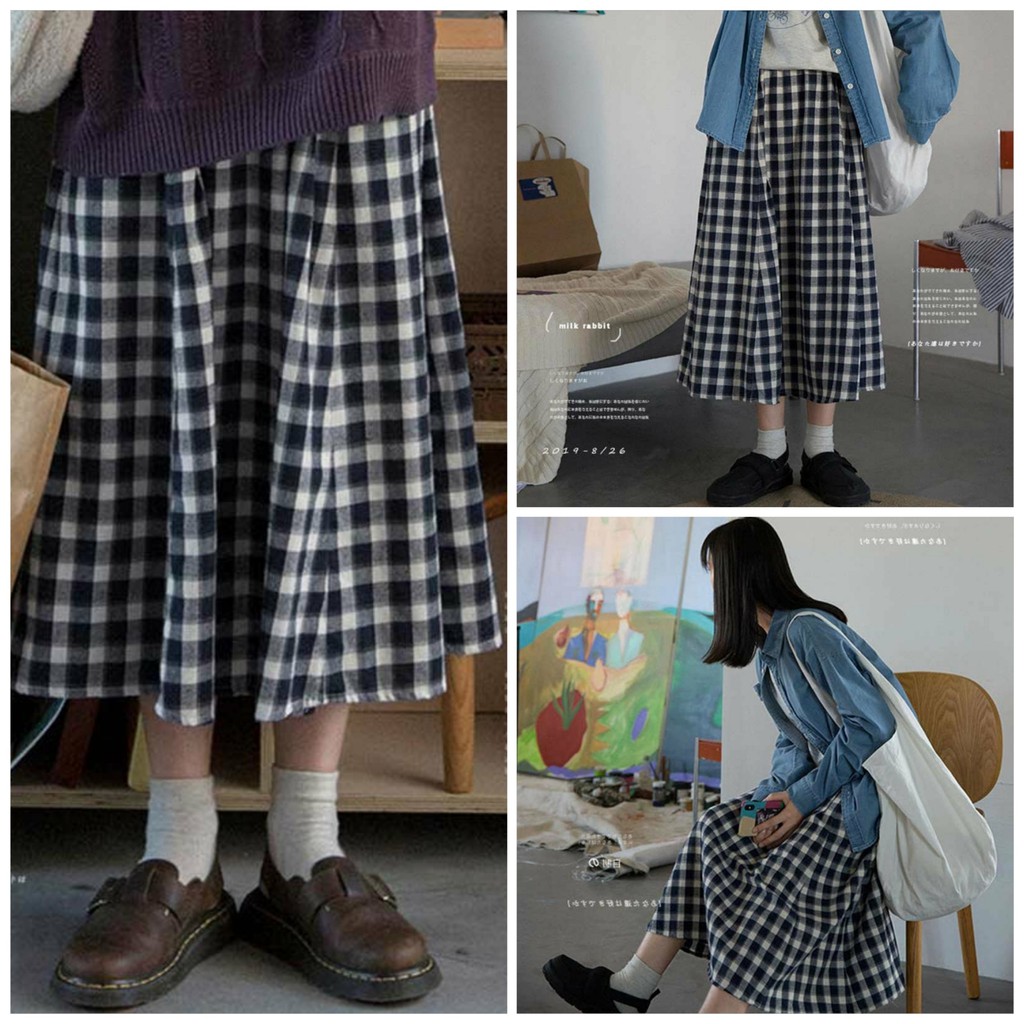 Chân Váy Dài Họa Tiết Kẻ Ô Vuông Chất Vải Thô Dáng Suông Ulzzang CV21 | BigBuy360 - bigbuy360.vn