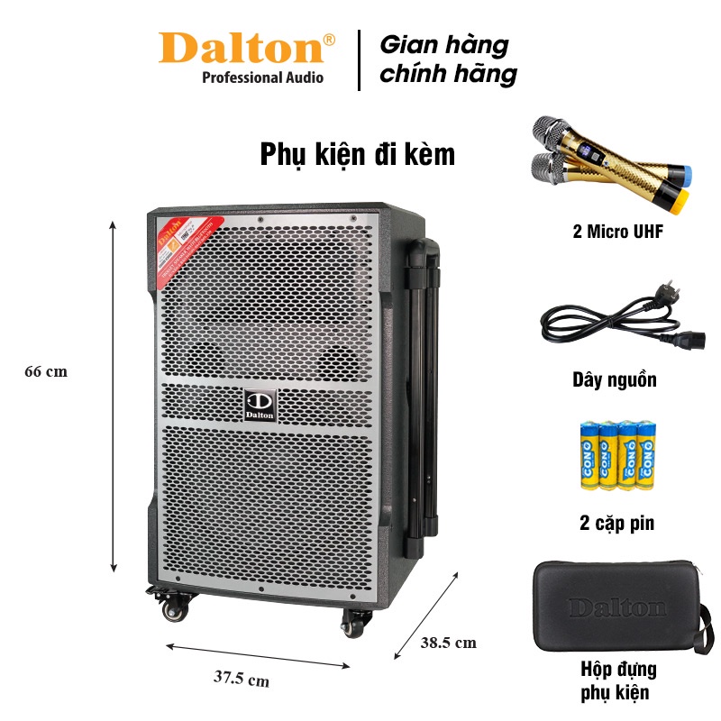 Loa karaoke gia đình nhỏ gọn Dalton TS-12G400X công suất 500W, bass loa 3 tấc, tặng kèm 2 micro không dây UHF kim loại.