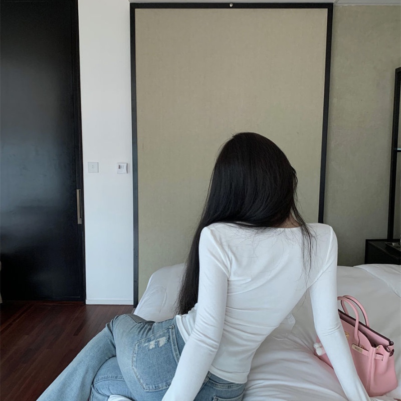 Áo thun COZOKC tay dài cổ vuông trẻ trung quyến rũ dành cho nữ