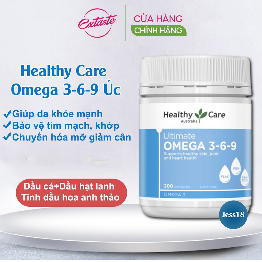 Viên uống giảm mỏi mắt Healthy Care Ultimate Omega 369 hỗ trợ tim mạch huyết áp 200 viên