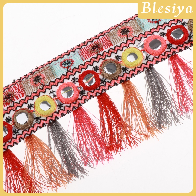 [BLESIYA]3x1 Yard Red Ethnic Jacquard Ribbon Tassel Fringe Trim DIY Crafts Supplies