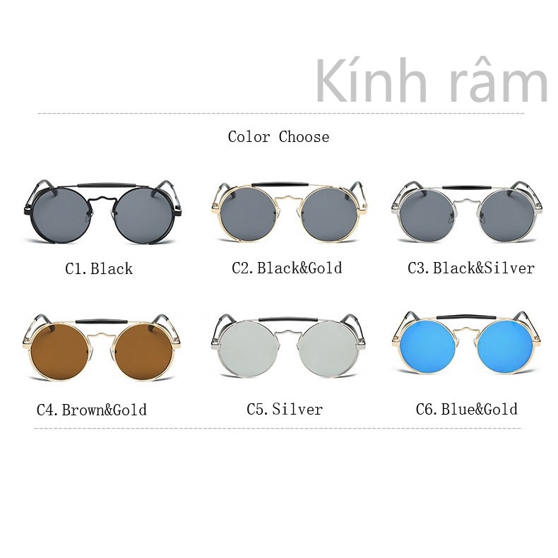 Kính râm tròn gọng kim loại thời trang cho nam và nữ