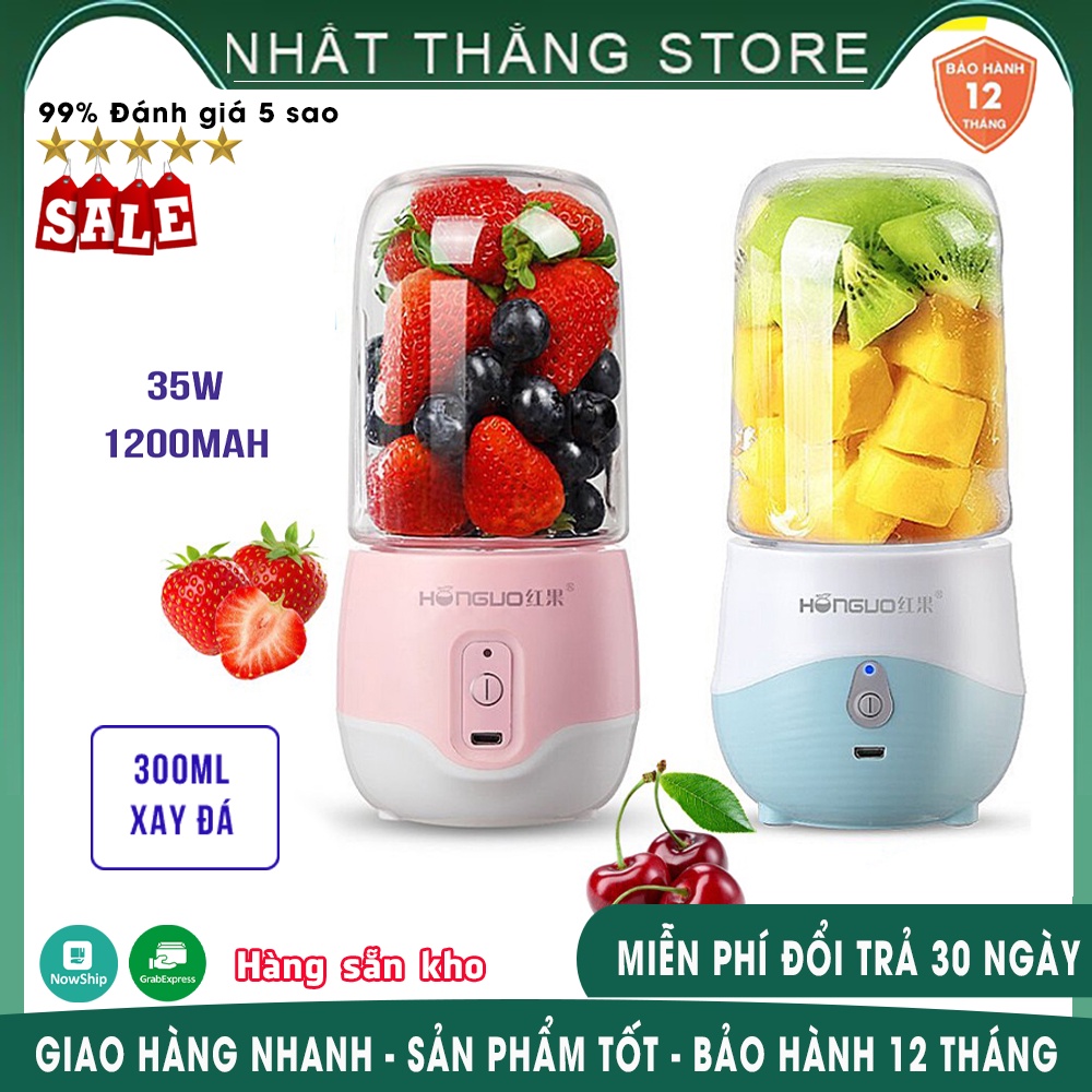 Máy xay sinh tố cầm tay HONGUO mini sạc pin, Máy say sinh tố cầm tay đa năng mini 300ml - BẢO HÀNH 12 THÁNG