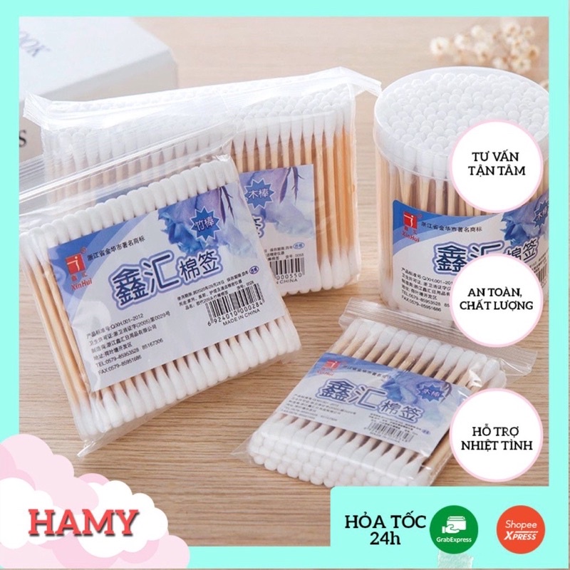 TĂM BÔNG NGOÁY TAI THÂN GỖ SET 100 CÂY HAMYBI