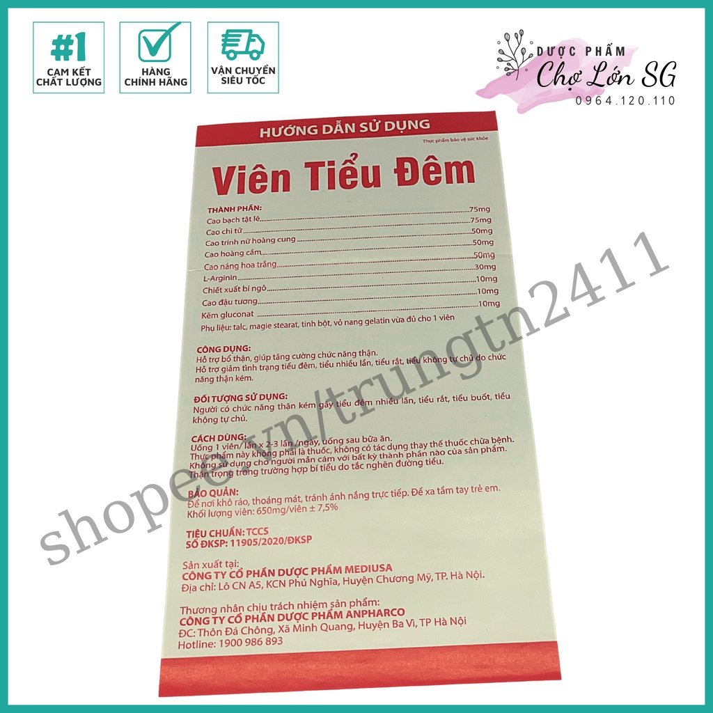 VIÊN TIỂU ĐÊM tăng cường chức năng thận, giảm tình trạng tiểu đêm  – Hộp 30 viên