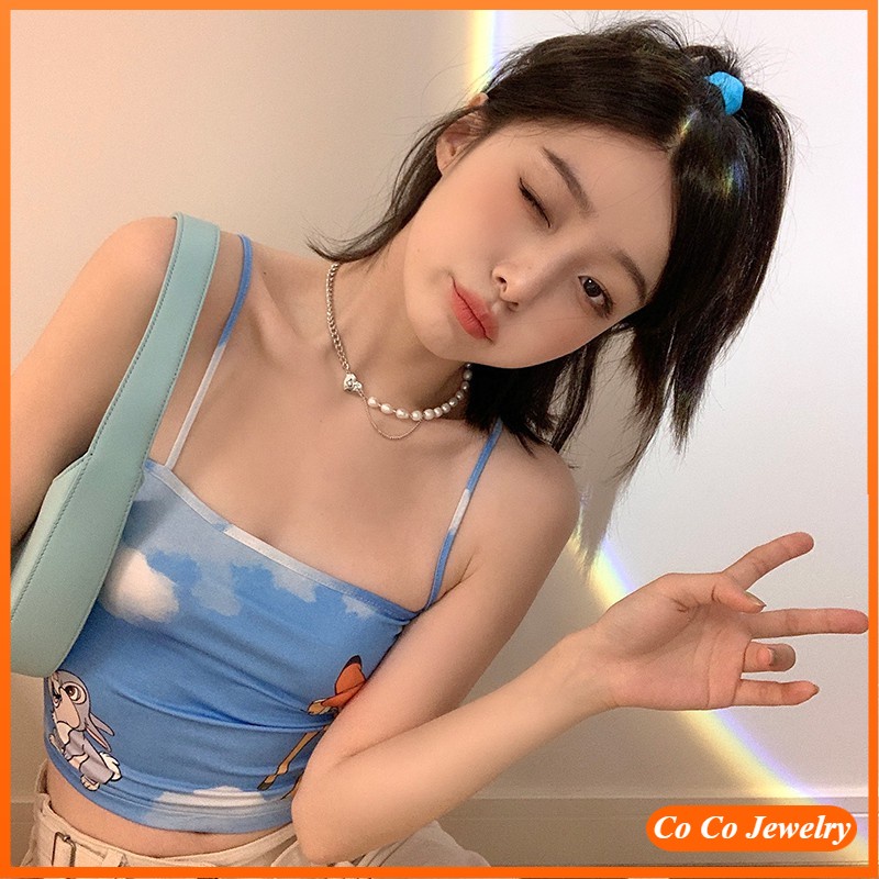 Vòng cổ Mặt Trái Tim Đính Ngọc Trai Tự Nhiên Phong Cách Hip Hop Thời Trang Hàn Quốc Cho Nữ