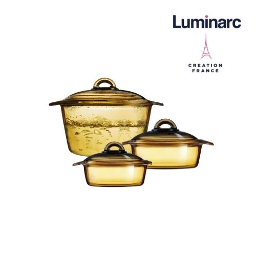 Bộ 3 nồi thủy tinh cao cấp Luminarc Blooming 1lít, 2 lít &amp; 3 lít - LUBL102030