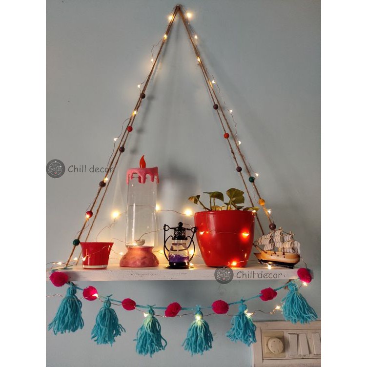 Kệ gỗ dây thừng 1 tầng chịu lực tốt, đựng các đồ vật tiện dụng, decor trang trí phòng đẹp.
