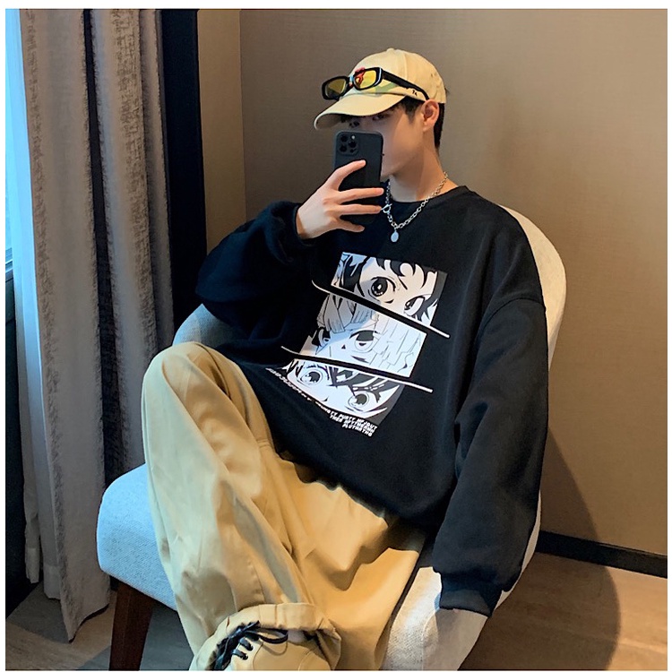 Áo sweater Tay Dài Dáng Rộng Họa Tiết Hoạt Hình Cá Tính Dễ Phối Đồ Cho Nam