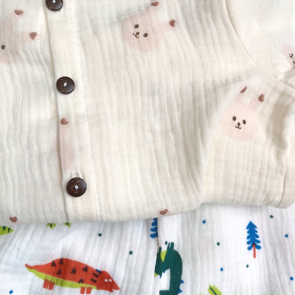 Bộ Cộc Tay Xô Muslin Cho Bé Trai Bé Gái - Bộ Cộc Tay Cài Cúc Giữa Cho Bé - Chất Vải Muslin Mềm Mịn An Toàn