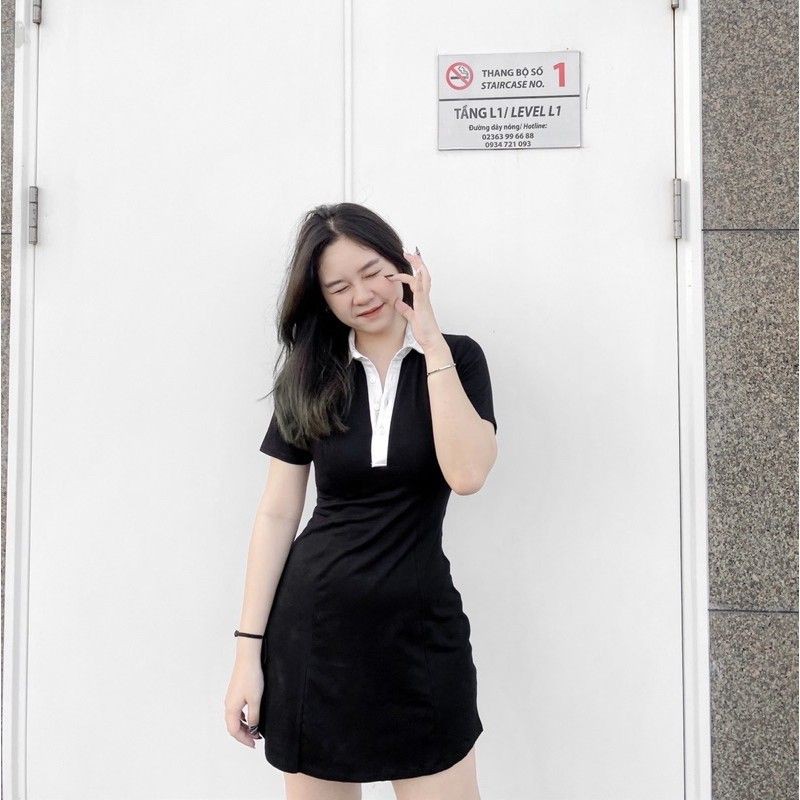 VÁY POLO DÁNG XÒE MÀU ĐEN PHỐI CỔ TRẮNG / ĐẦM POLO CỔ BẺ entyty shop - CN99 | BigBuy360 - bigbuy360.vn