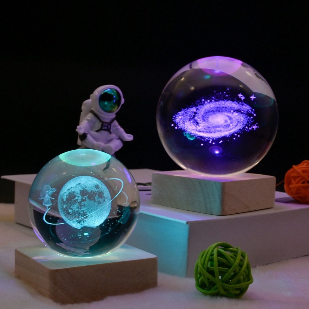 № Đèn ngủ hình quả cầu pha lê dải ngân hà, mặt trăng để bàn, decor trang trí