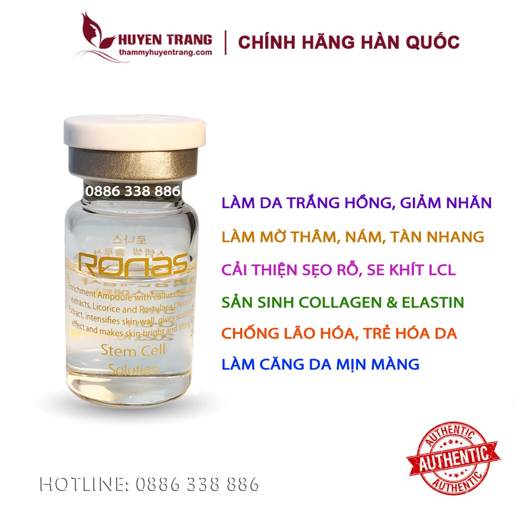 Tế Bào Gốc Hàn Quốc RONAS, serum chăm sóc da, trắng da, se khít, mờ thâm, nám, căng bóng, trẻ hóa da (Tặng nút chiết)