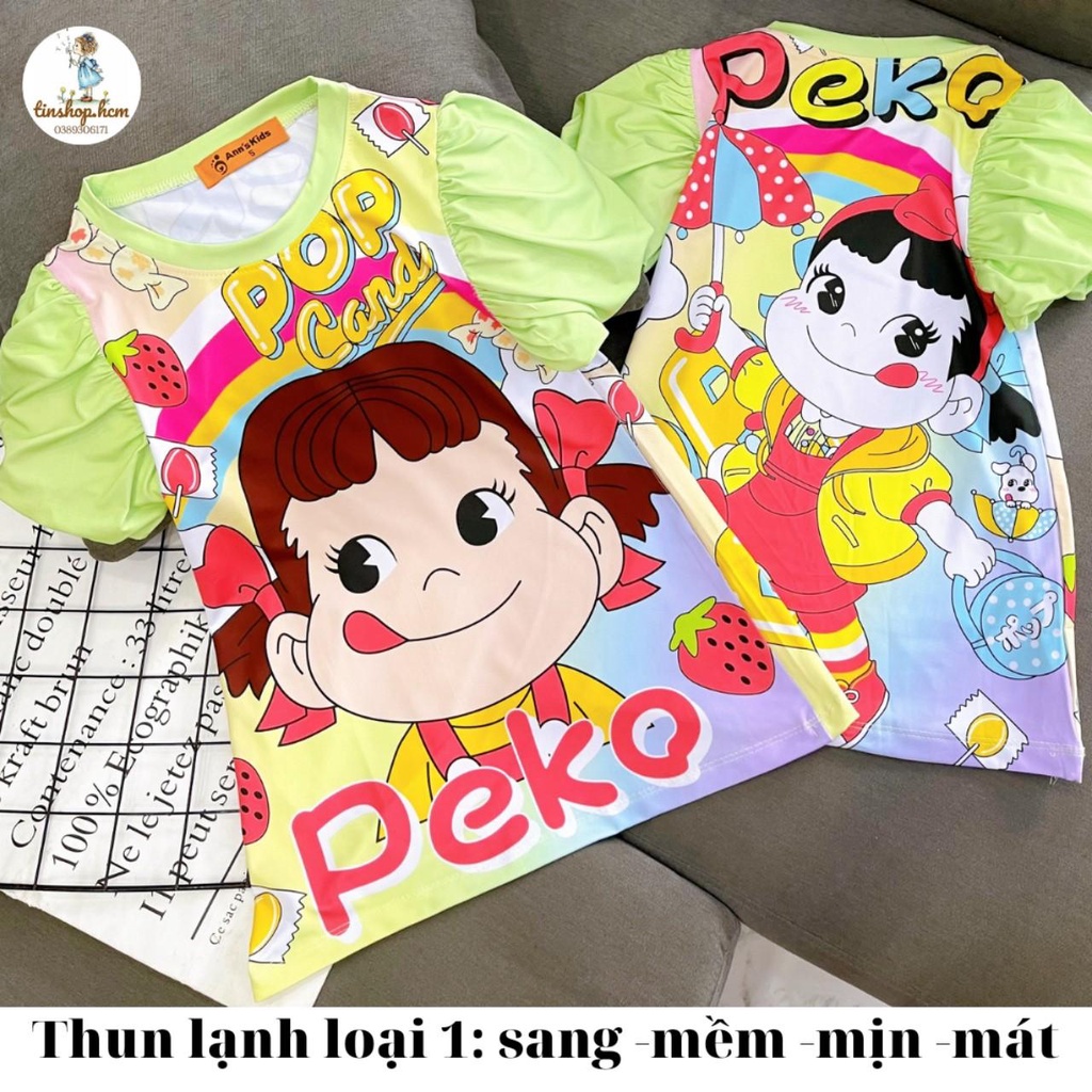 Đầm thun lạnh loại 1 in 3D size đại cho bé gái từ 23 đến 40kg - Váy đầm tay phồng nữ bé gái