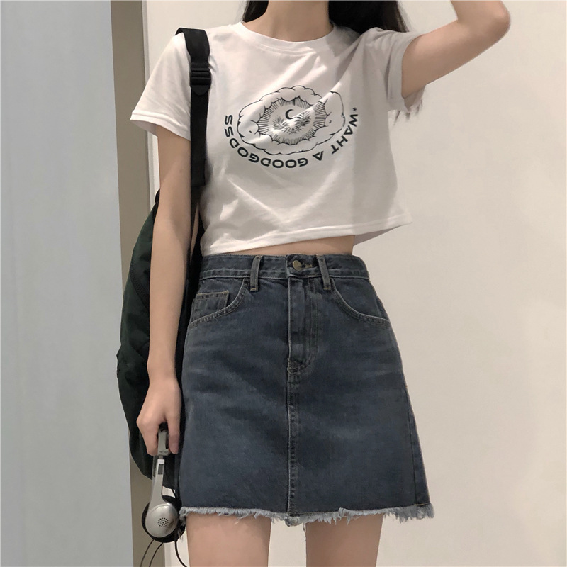 Áo thun croptop cổ tròn phong cách Hàn Quốc đơn giản cho nữ