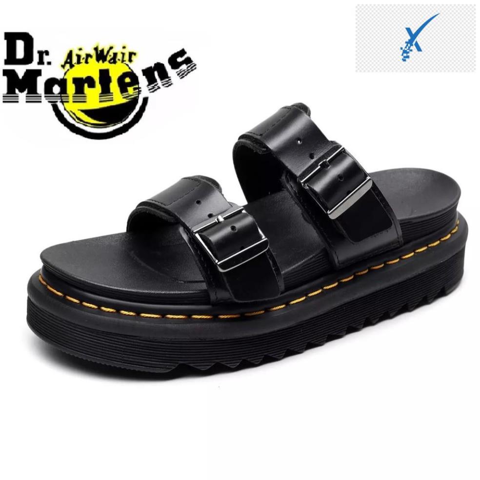 Dép Dr. Martens đế bằng chất liệu da thật gọn nhẹ cho nam và nữ *