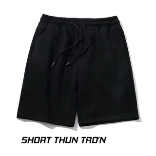 Quần Short Thun Basic Trơn Đen Da Cá Unisex Thể Thao Nam Nữ