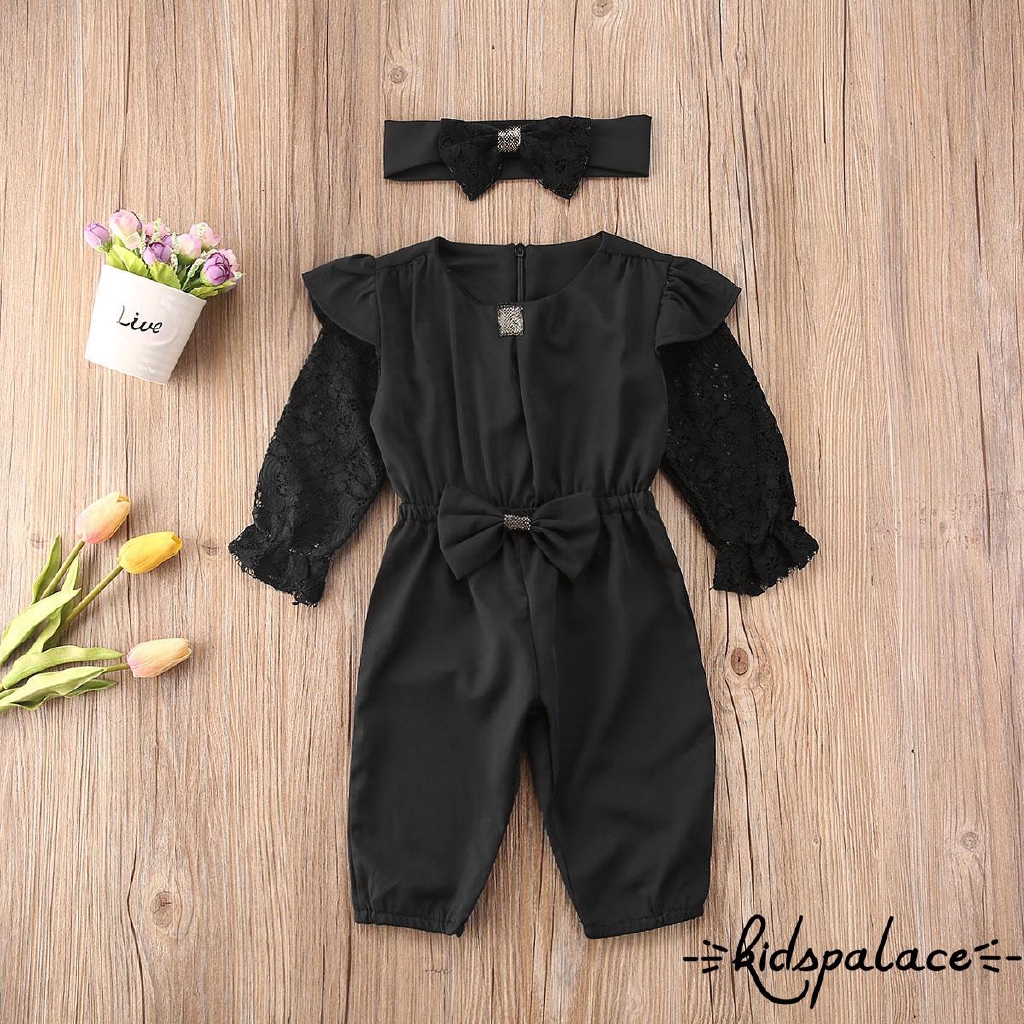 Jumpsuit Tay Dài Phối Ren Hoa Cho Bé Gái