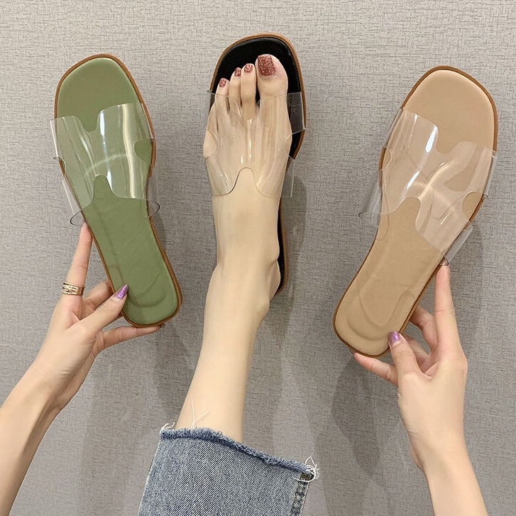 Xăng đan Nhựa Dẻo Mũi Vuông Đế Bằng Phong Cách Hàn Quốc Thời Trang Mùa Hè Cho Nữ ISS678