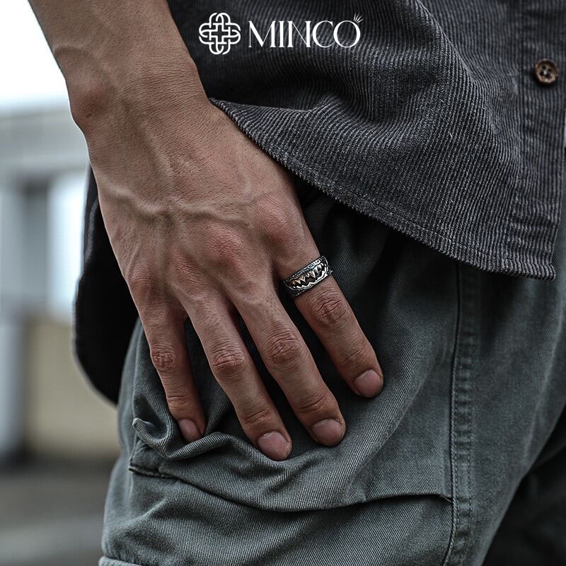 Nhẫn nam miệng hắc ám màu bạc thái đen Minco Accessories thiết kế độc đáo phong cách cá tính chất titan không gỉ NT79