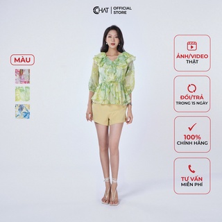 Áo Kiểu 𝐂𝐂𝐇𝐀𝐓 Cổ Bèo Peplum Tay Lỡ Chất Voan Mềm Mại Phong Cách Trẻ Trung 12FDV5016PT