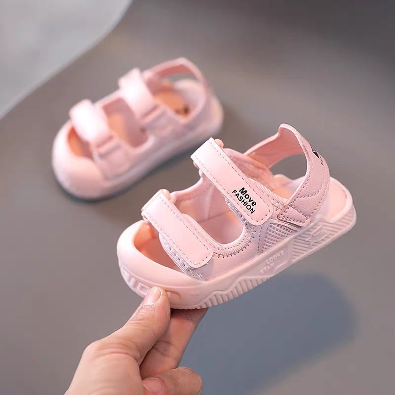 Sandal chống vấp cho bé trai, bé gái - dép quai hậu có quai ngang dán, kiểu dáng thể thao(hồng,trắng,đen)(sz15-sz25)2106