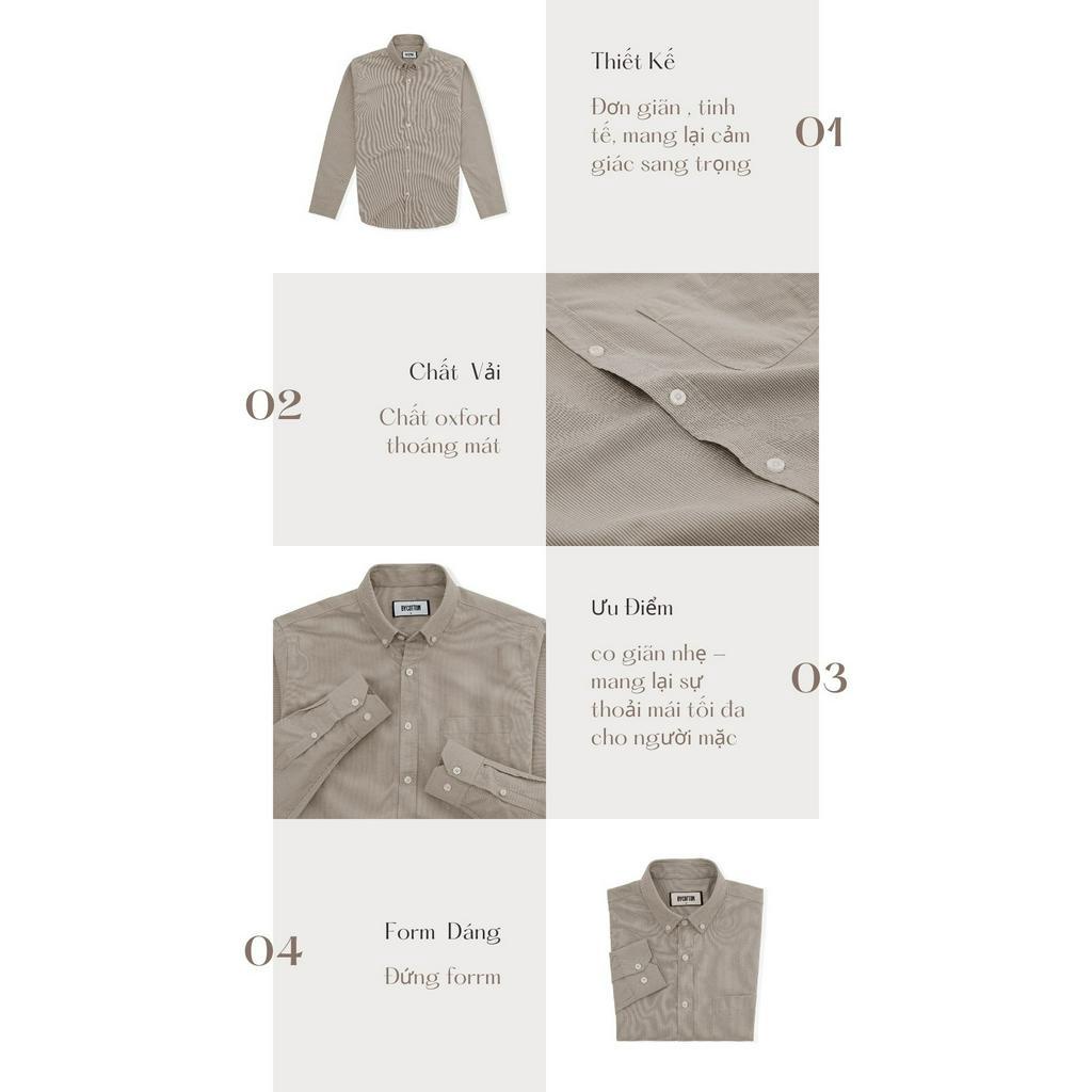 Áo Sơ Mi Nam Dài Tay Trơn BY COTTON Light Brown Mini Stripes Oxford