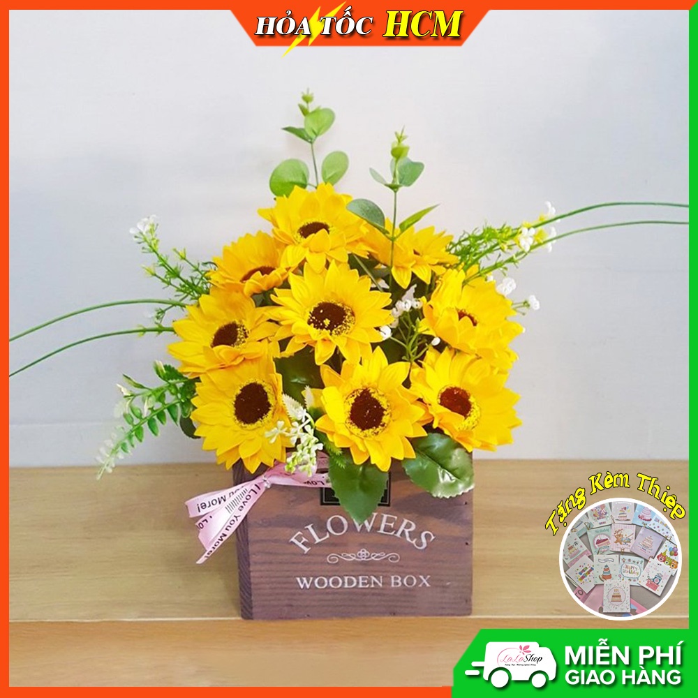 [Lalashop] Lẵng Hoa Hướng Dương Sáp Để Bàn (TẶNG KÈM THIỆP) Hoa valentine, 8/3, 20/10, món quà tuyệt