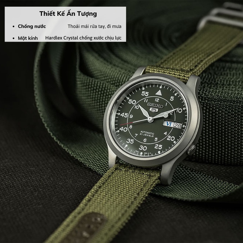 Đồng hồ Seiko 5 SNK80 quân đội nam máy cơ chống nước mặt kính cường lực dây nato cao cấp chính hãng