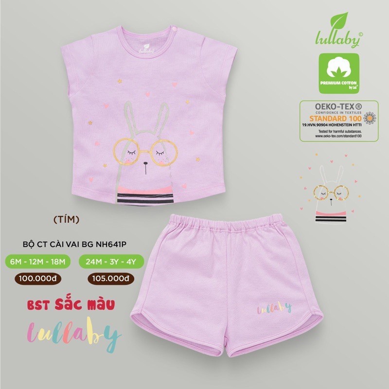 Bộ cộc tay cài vai cotton Lullaby cho bé (6m-4y)