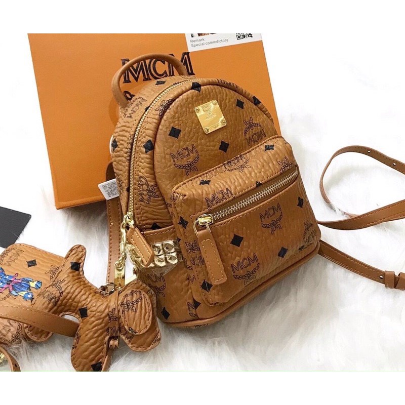 Túi Balo MCM cao cấp size nhỏ mini, có hộp, ví, móc khóa cún  Full box bill