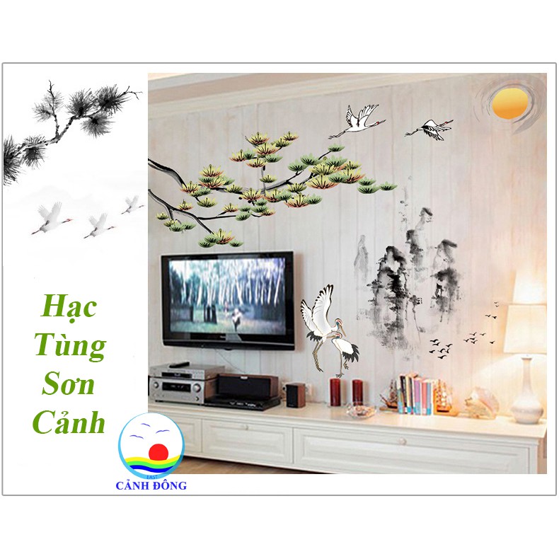 Giấy dán tường phong cảnh ĐÔI CHIM HẠC - NÚI NON HÙNG VĨ