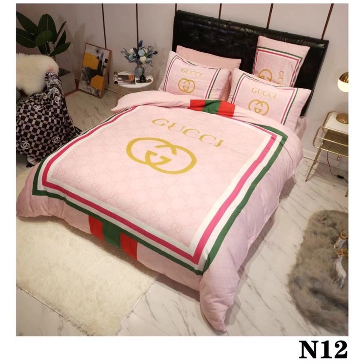 Drap Chăn Ga Gối Nỉ Nhung Thương Hiệu Gucci ( Set 4 món) Hoạ Tiết Mới
