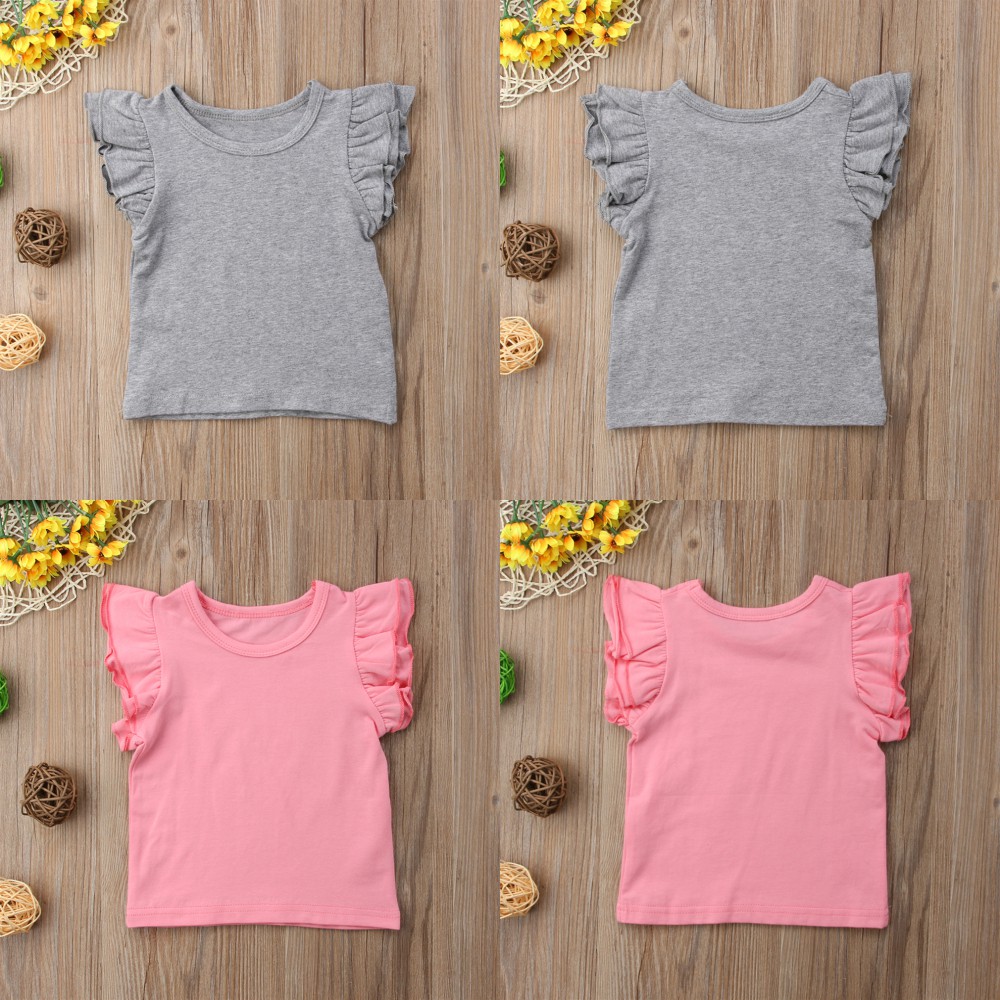 Áo tay cánh tiên , vải cotton , màu trơn cho bé gái