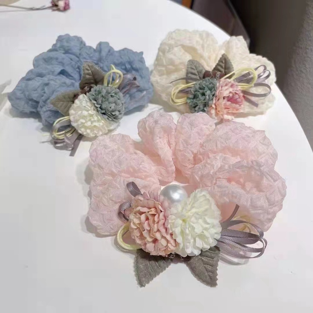 Dây Cột Tóc Cao Su Co Giãn In Họa Tiết Hoa Phong Cách Hàn Quốc Cổ Điển Thời Trang Cho Nữ