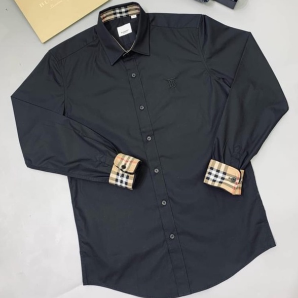 Áo sơ mi Burberry thêu TB sọc tay cổ LA