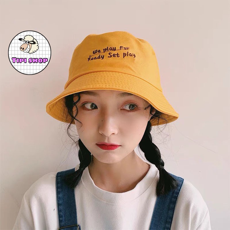 Mũ bucket nam nữ thêu chữ ready set play