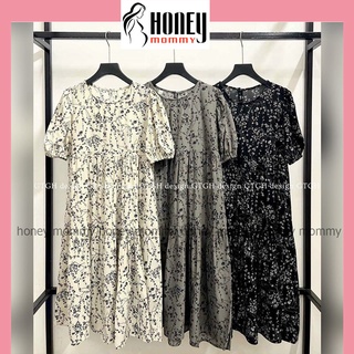 Váy bầu hoa nhí mùa hè tay bồng cổ tròn, đầm bầu công sở đi chơi dự tiệc họa tiết hoa xinh xắn hd2879 honey mommy