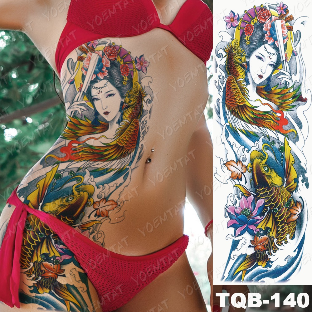 Hình Xăm Dán Tạm Thời Geisha Phong Cách Nhật Bản Chống Thấm Nước Trang Trí Cho Cánh Tay/Chân/Thắt Lưng