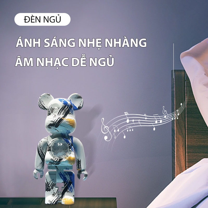 Loa Bluetooth Gấu Bearbrick Đèn Led Floveme Shen Lian, Âm Thanh To Rõ Nét, Decor Bàn Làm Việc, Nhỏ Gọn, Pin Dùng 3 - 5h.