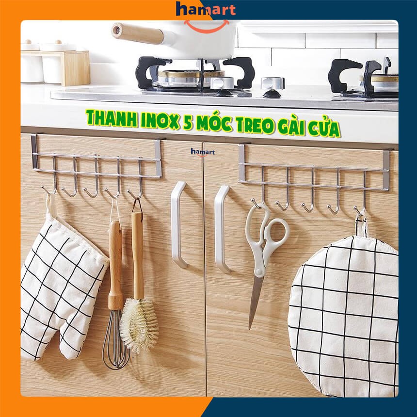 Giá INOX Móc Sau Cánh Cửa Giá Tủ Bếp 5 Móc Treo Đồ Gài Cánh Cửa Tiện Lợi