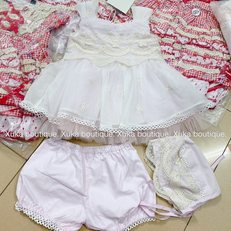 Váy Công Chúa Style Tây Ban Nha Cao Cấp Mẫu Mới 2022 Váy Lolita Ren Lưới Mùa Hè Cho Bé Gái (Kèm Mũ + Quần Trong)