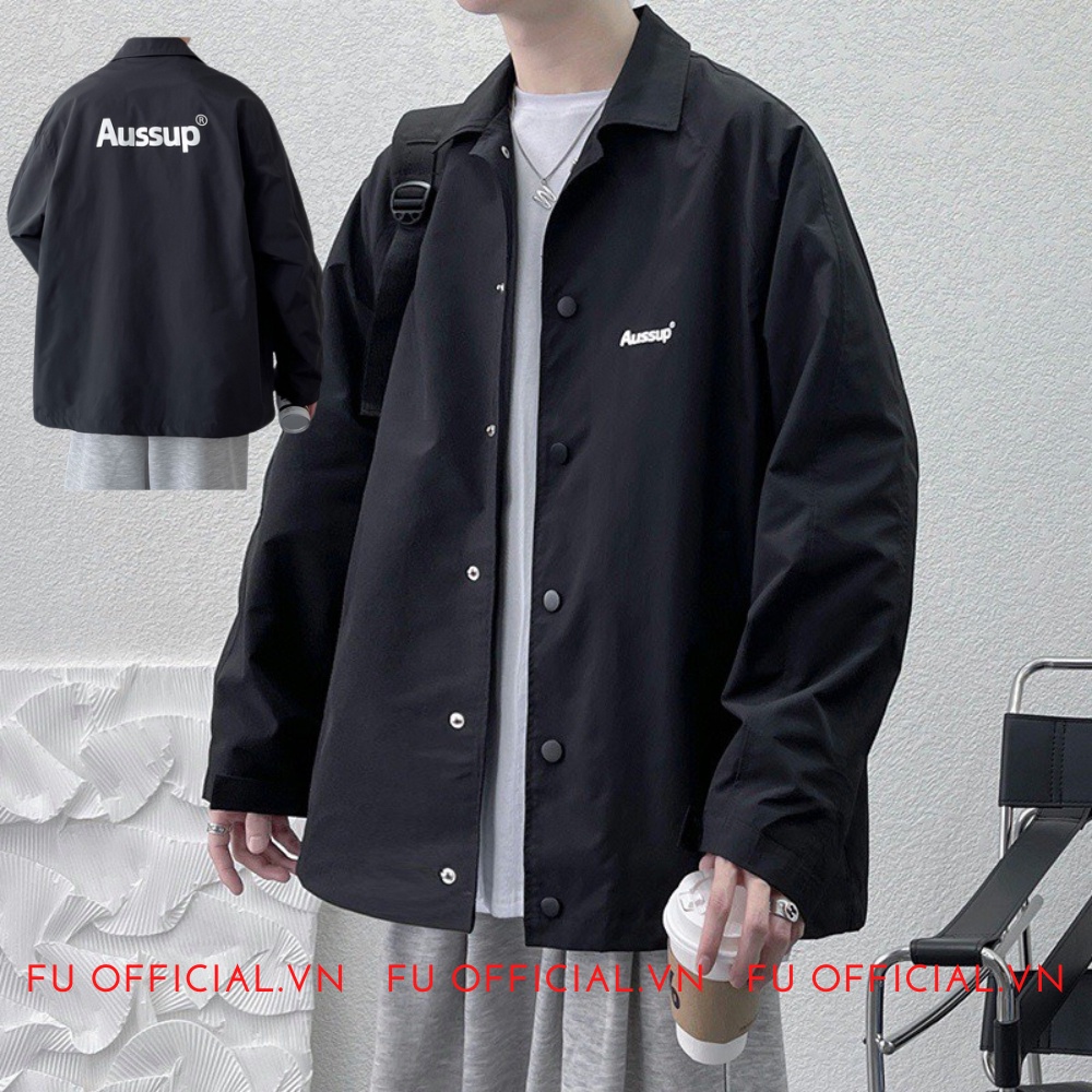 Áo Khoác Jacket Unisex Vải Dù Cổ Bẻ, Áo Gió Sơ Mi Nút Bấm Cao Cấp Phong Cách Đơn giản