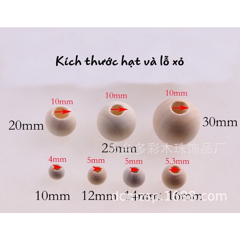 [bán sỉ 50v ] Hạt gỗ nhiều size 10mm-12mm-14mm-16mm-20mm đường kính lỗ 0,5 -1cm làm Macrame, handmade, trang trí