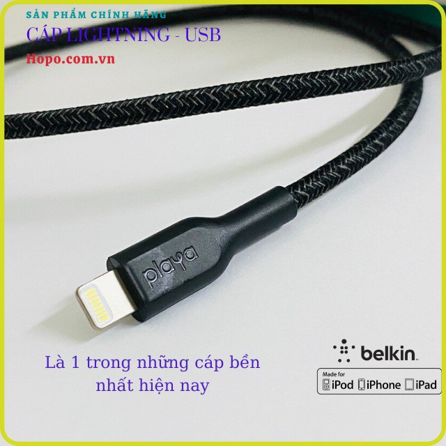 Cáp Belkin Playa Lightning To USB-A Sợi Kevlar Siêu Bền. Hỗ Trợ Sạc Nhanh. Đạt Chứng Nhận MFi Của Apple